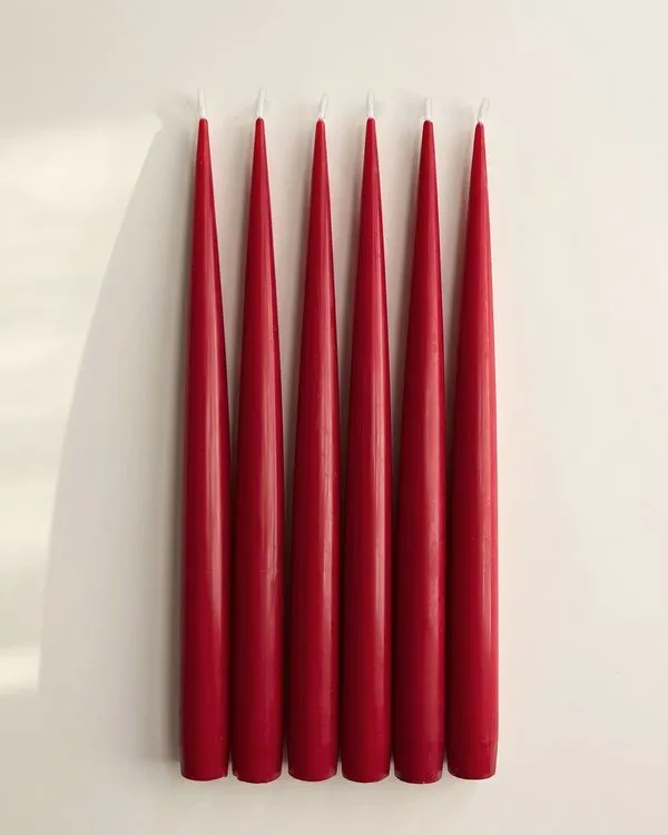 Vivid Red Six taper candle set by PLAMYA