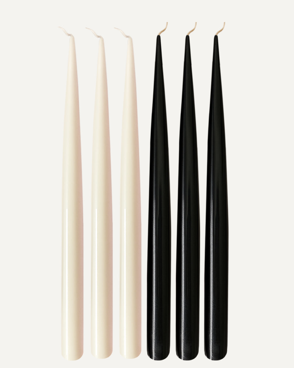 Pure Balance l Soft Ivory & Jet Black l Set of 6 taper candles