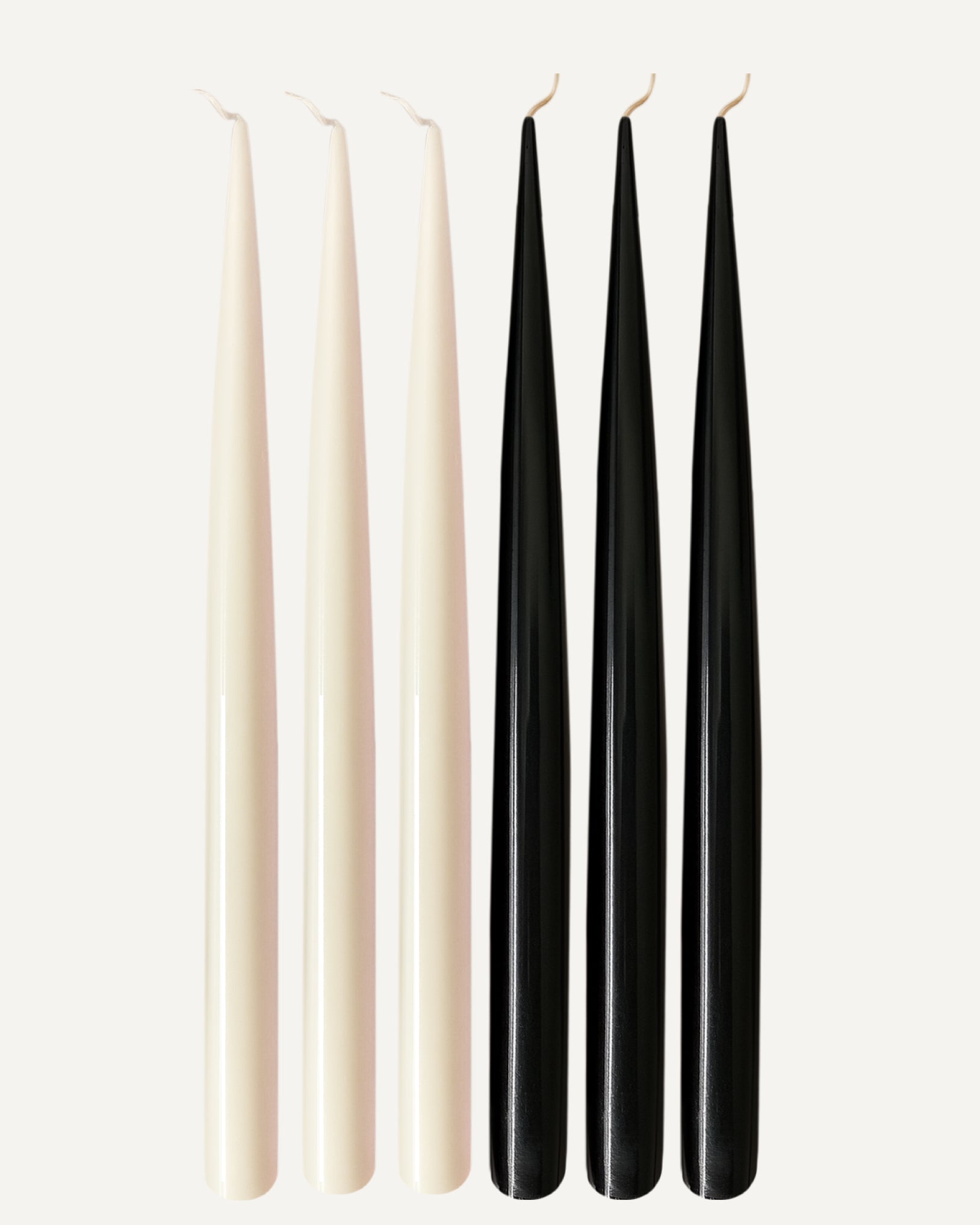 Pure Balance l Soft Ivory & Jet Black l Set of 6 taper candles