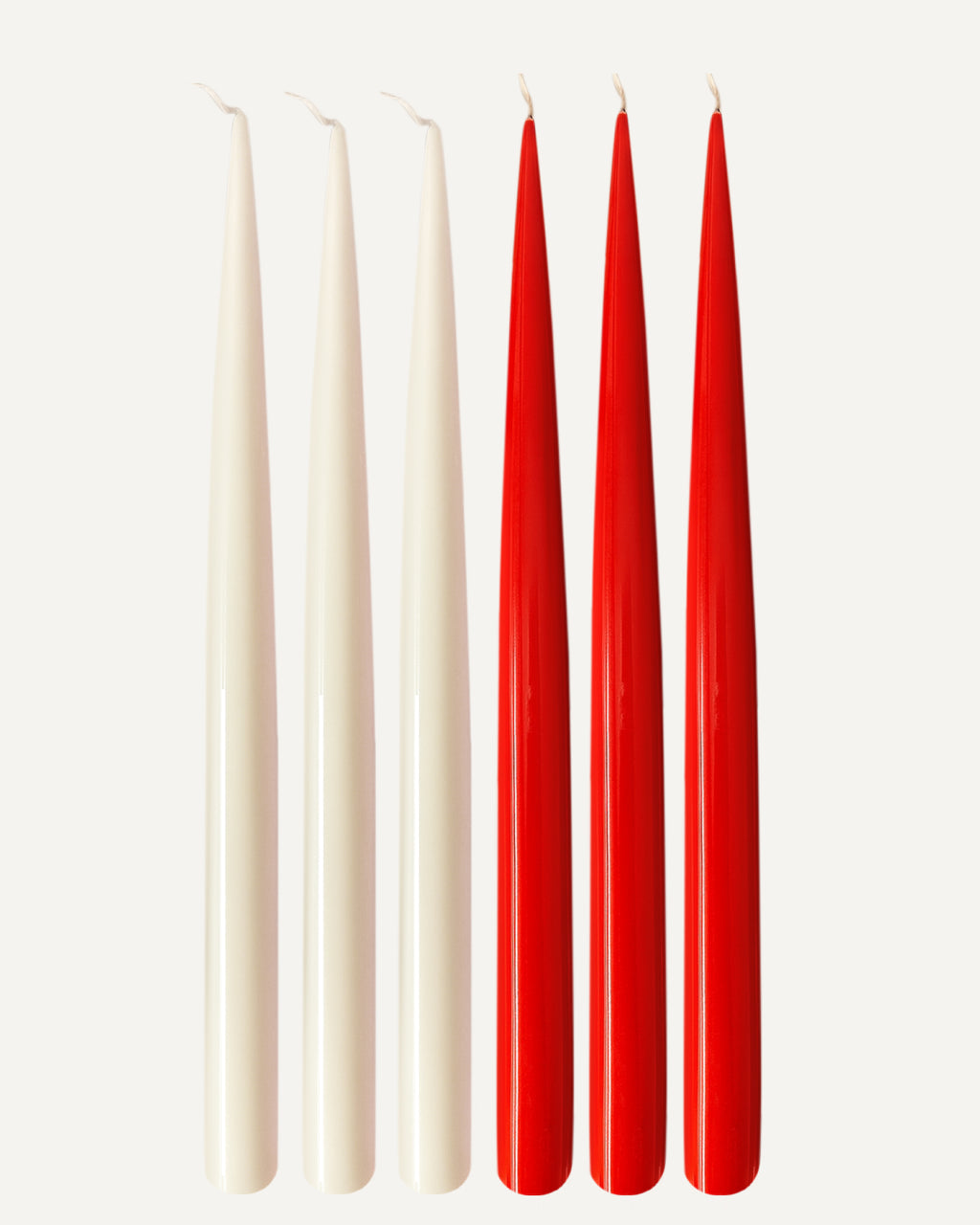 Warm Balance l Soft Ivory & Vivid Red  l Set of 6 taper candles